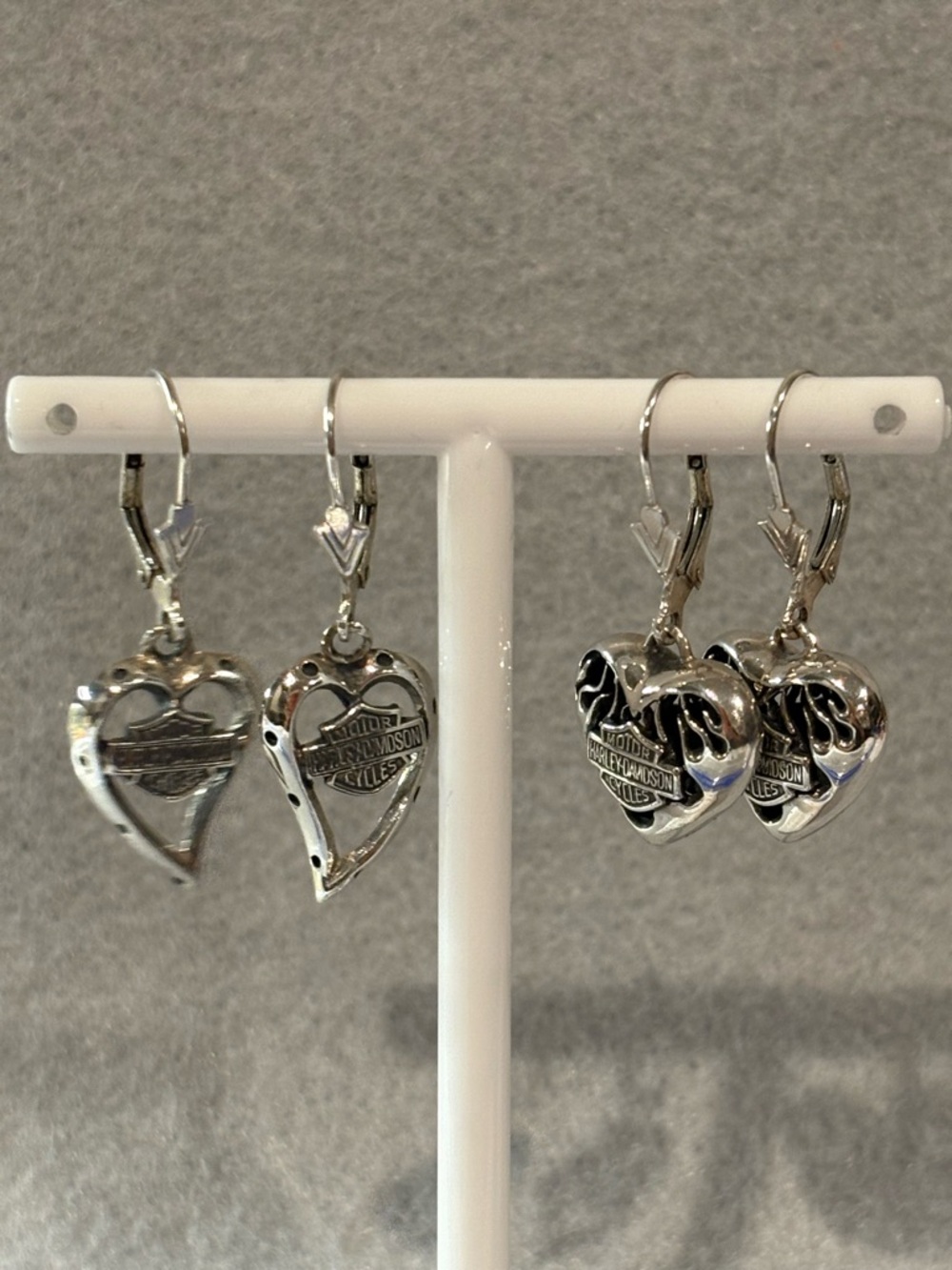 Harley-Davidson Silver Heart Logo Dangle Earrings set of 2 (925)